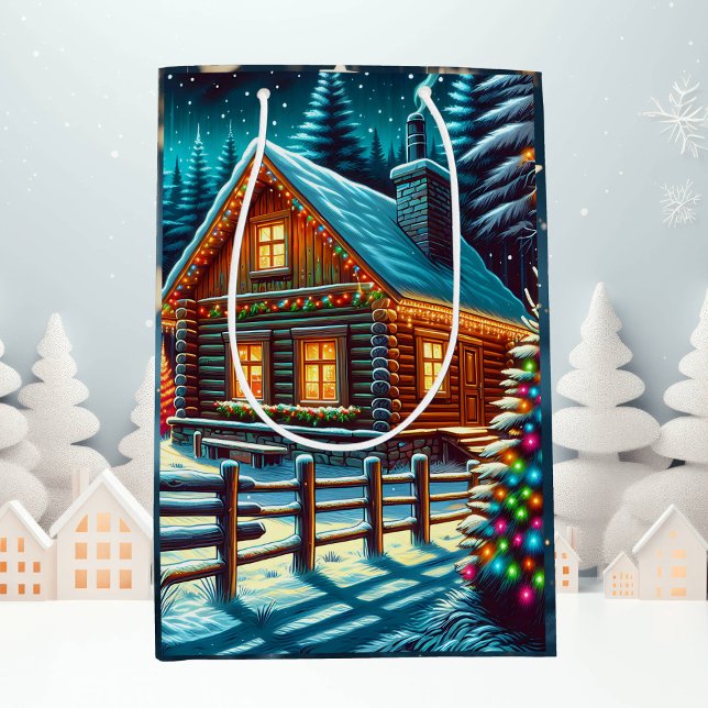 Log Cabin on Christmas Eve  Medium Gift Bag (Creator Uploaded)
