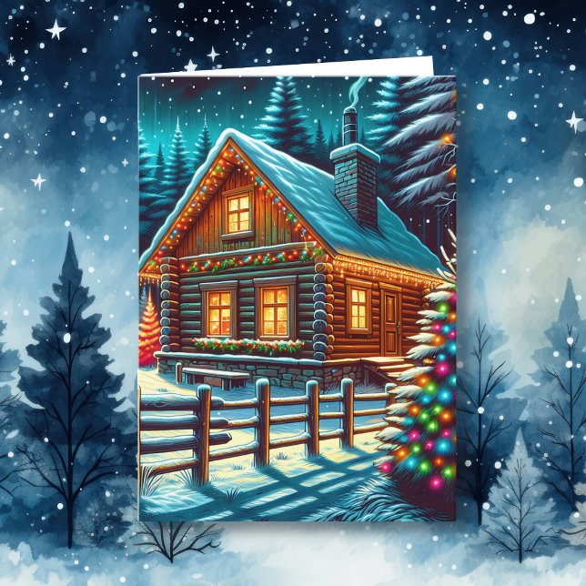 Log Cabin on Christmas Eve Personalised Card (Creator Uploaded)