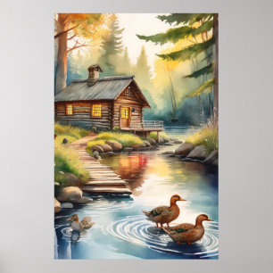 Log Cabin on River 1 Poster