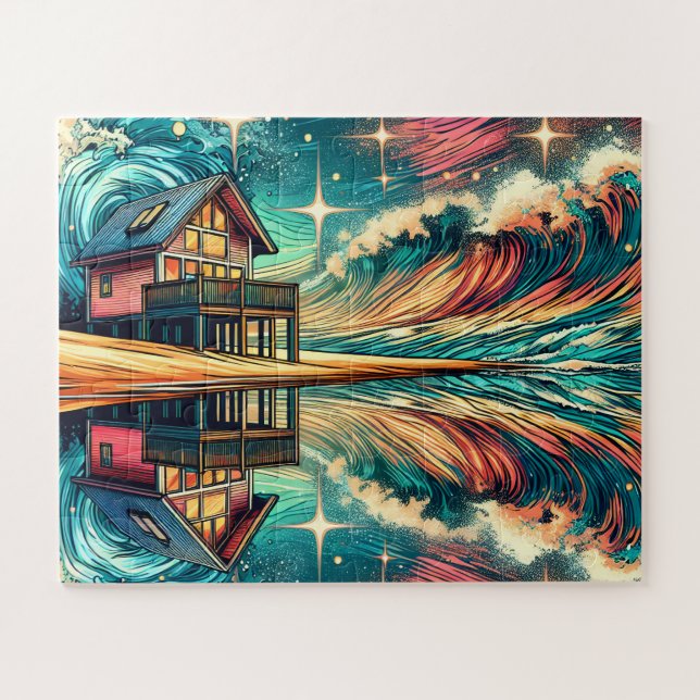 Log Cabin on the Beach Ai Art Jigsaw Puzzle (Horizontal)