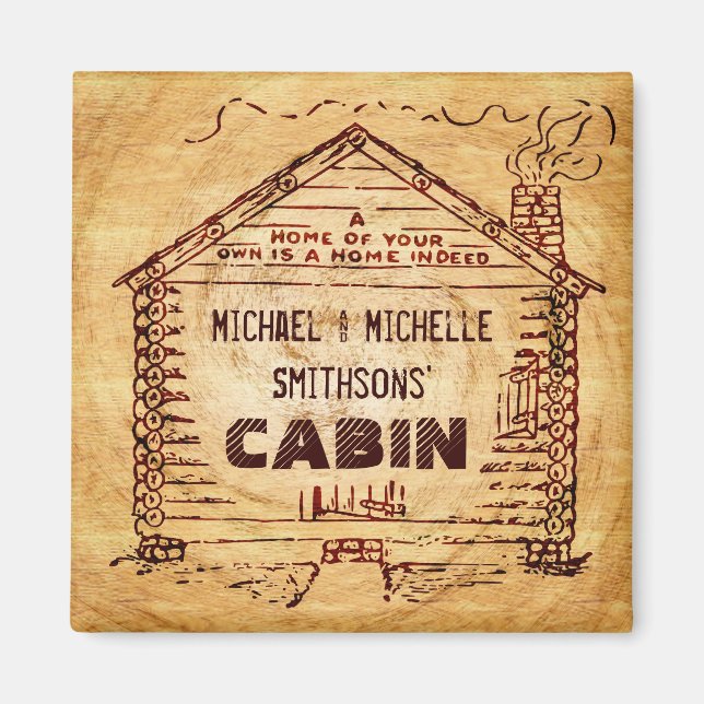 Log Cabin Personalised Faux Wood Magnet (Front)
