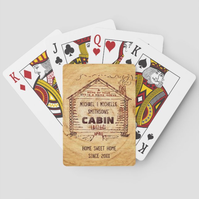 Log Cabin Personalised Faux Wood Playing Cards (Back)