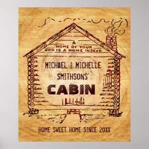 Log Cabin Personalised Faux Wood Poster