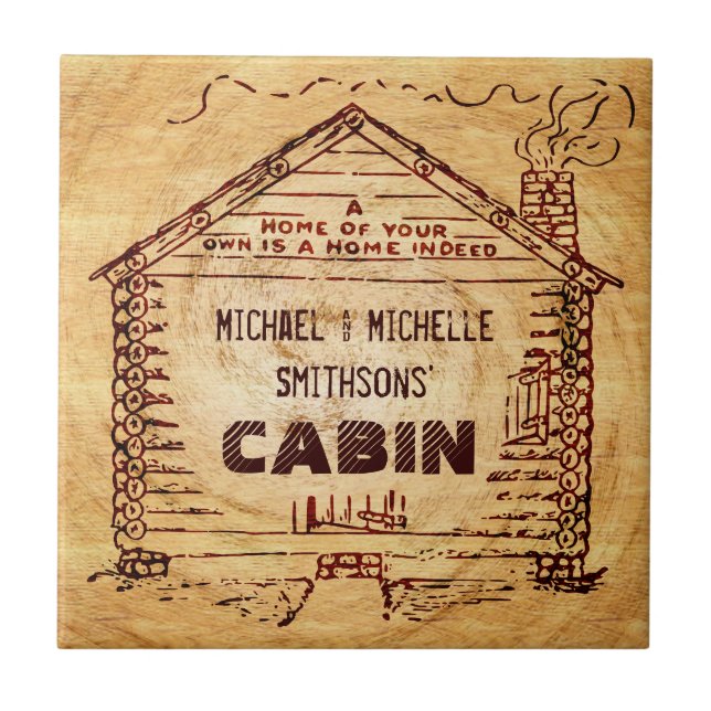 Log Cabin Personalised Faux Wood Tile (Front)