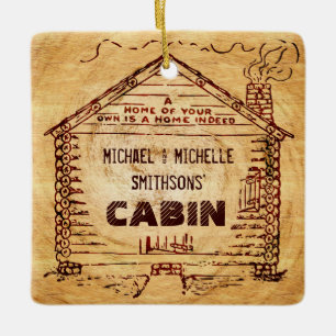Log Cabin Personalised Faux Wood Your Name 2 Sides Ceramic Tree Decoration