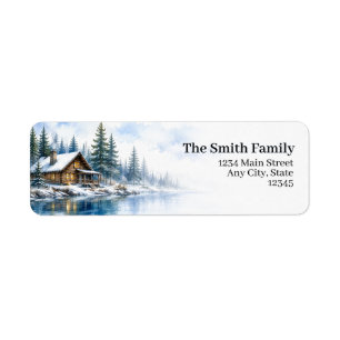 Log Cabin Return Address Labels Winter Lake Pine