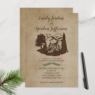 Log Cabin Rustic Outdoor Wedding Lodge Mountain  Invitation
