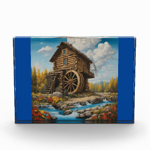Log Cabin Water Wheel River Photo Block