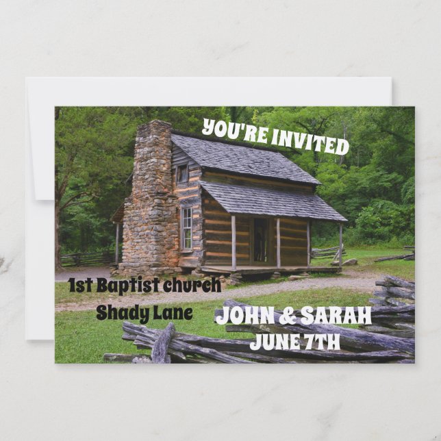 LOG CABIN WEDDING INVITATIONS PERSONALIZED (Front)