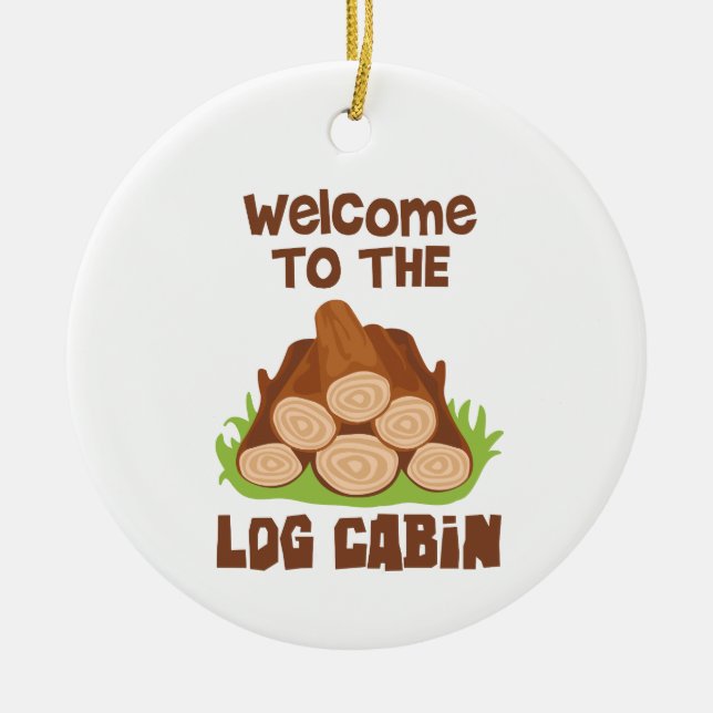Log Cabin Welcome Ceramic Tree Decoration (Front)