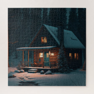LOG CABIN WINTER CHRISTMAS  JIGSAW PUZZLE