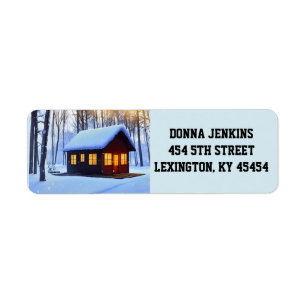 LOG CABIN WINTER SNOW RETURN ADDRESS LABELS