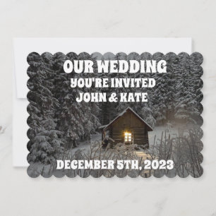 LOG CABIN WINTER WEDDING INVITATIONS PERSONALIZED