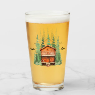 Log Cabin with Evergreen Trees Glass