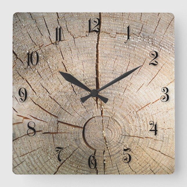 Log pattern square wall clock (Front)
