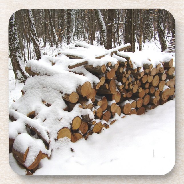 Log Pile in the Woods Hard Plastic Coaster (Front)