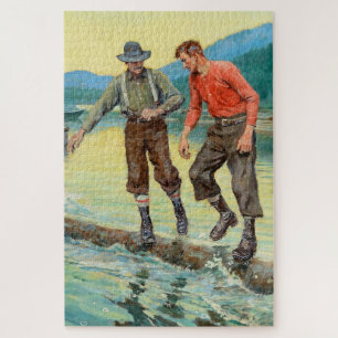 “Log Rollers” Western Art by Philip R Goodwin Jigsaw Puzzle