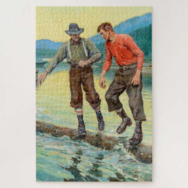 “Log Rollers” Western Art by Philip R Goodwin Jigsaw Puzzle (Vertical)