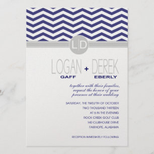 Logan Chevron navy grey METALLIC ICE PAPER Invitation