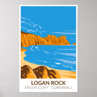 Logan Rock On Treen Cliff In Cornwall Vintage