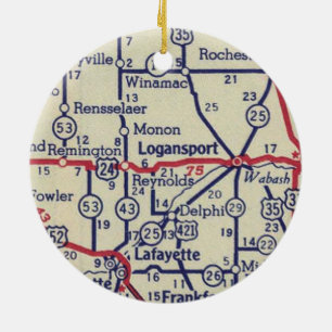 Logansport IN Vintage Map Ceramic Tree Decoration