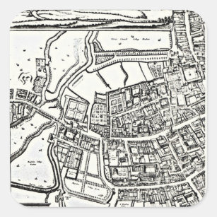 Loggan's map of Oxford, Eastern Sheet Square Sticker