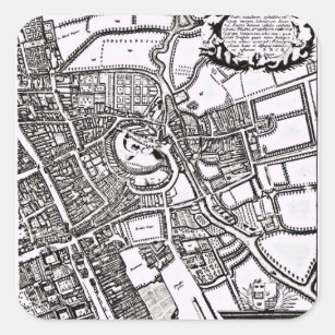Loggan's map of Oxford, Western Sheet Square Sticker