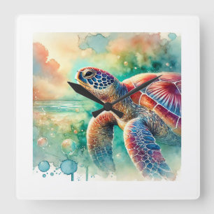 Loggerhead Sea Turtle 161024AREF127 - Watercolor Square Wall Clock
