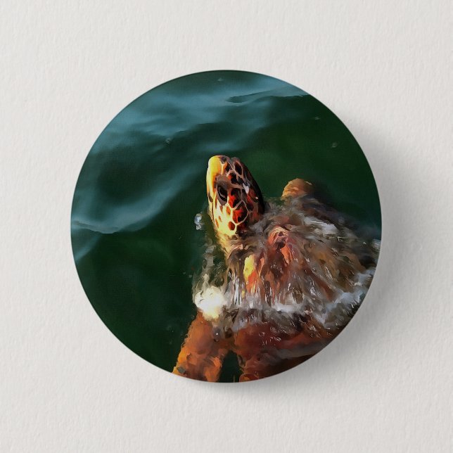 Loggerhead Sea Turtle Artistic Portrait 6 Cm Round Badge (Front)