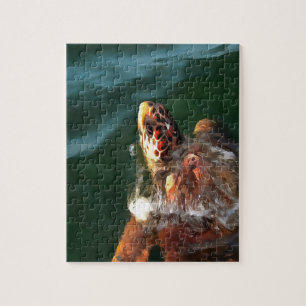 Loggerhead Sea Turtle Artistic Portrait Jigsaw Puzzle