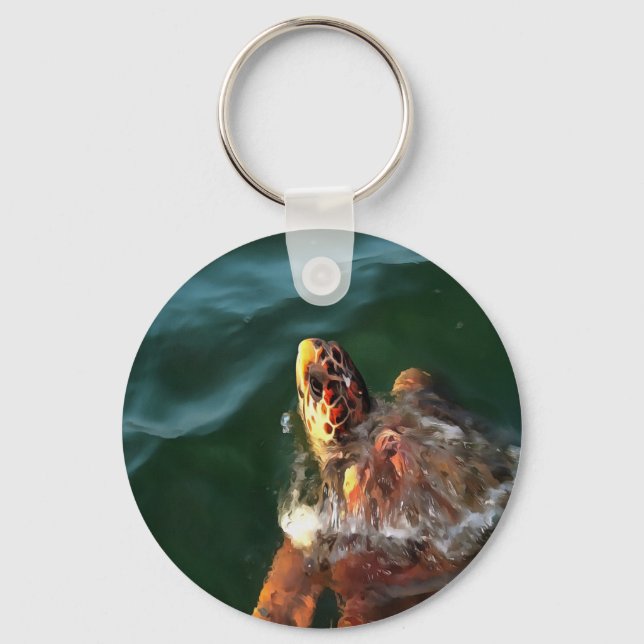 Loggerhead Sea Turtle Artistic Portrait Key Ring (Front)