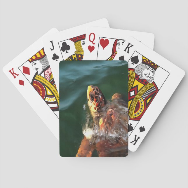 Loggerhead Sea Turtle Artistic Portrait Playing Cards (Back)
