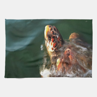 Loggerhead Sea Turtle Artistic Portrait Tea Towel