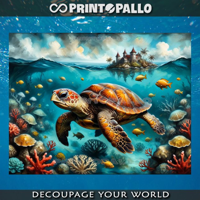Loggerhead sea turtle in a reef with corals tissue paper (Creator Uploaded)