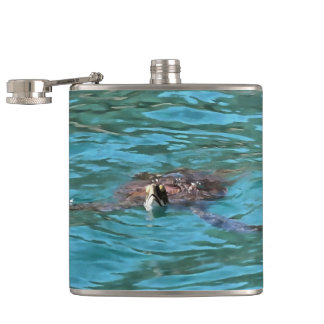 Loggerhead Sea Turtle Wildlife Art Hip Flask