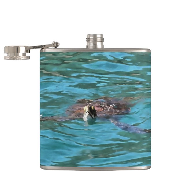 Loggerhead Sea Turtle Wildlife Art Hip Flask (Opened)