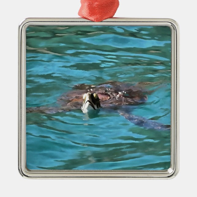Loggerhead Sea Turtle Wildlife Art Metal Tree Decoration (Front)