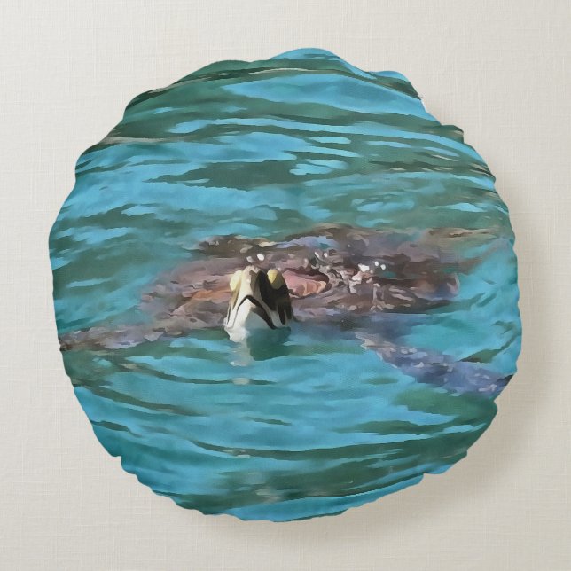 Loggerhead Sea Turtle Wildlife Art Round Cushion (Back)