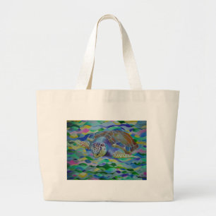 Loggerhead Turtle Colorful Art Large Tote Bag