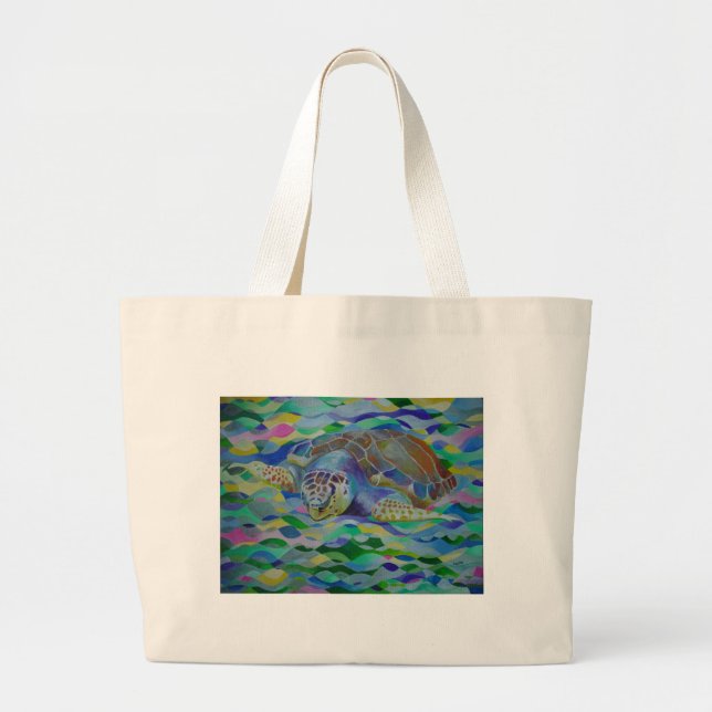 Loggerhead Turtle Colorful Art Large Tote Bag (Front)