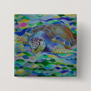 Loggerhead Turtle Colourful Art 15 Cm Square Badge