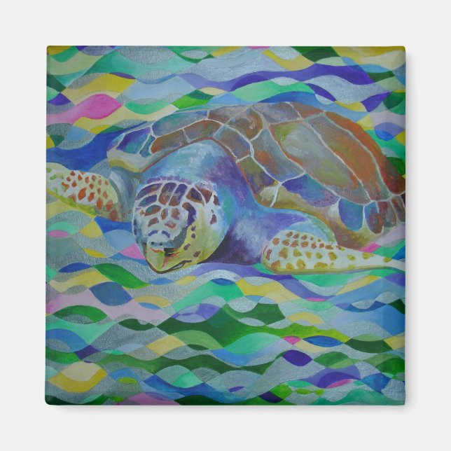 Loggerhead Turtle Colourful Art Magnet (Front)