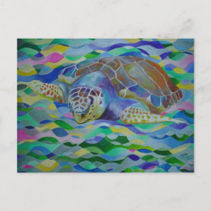 Loggerhead Turtle Colourful Art Postcard