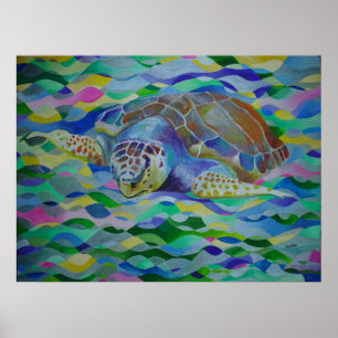 Loggerhead Turtle Colourful Art Poster
