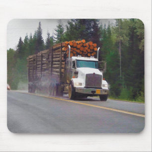 Logging Truck and Highway Art for Lorry-lovers Mouse Mat