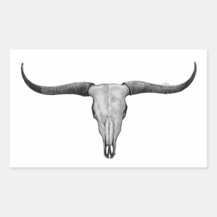 Loghorn Steer Bull Skull Rectangular Sticker