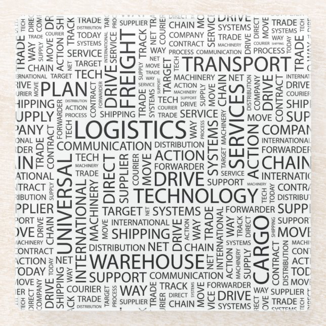 LOGISTICS pattern with words Glass Coaster (Front)