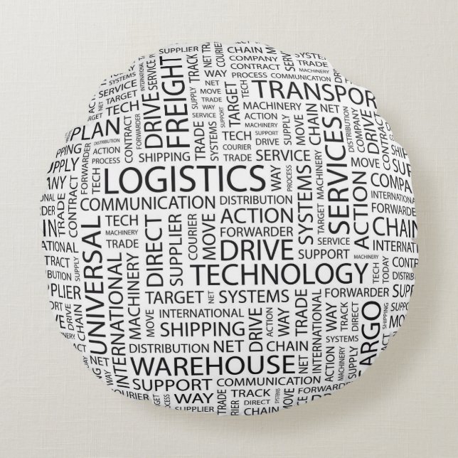 LOGISTICS pattern with words Round Cushion (Front)