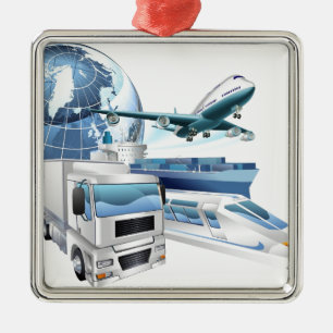 Logistics transport globe concept metal tree decoration