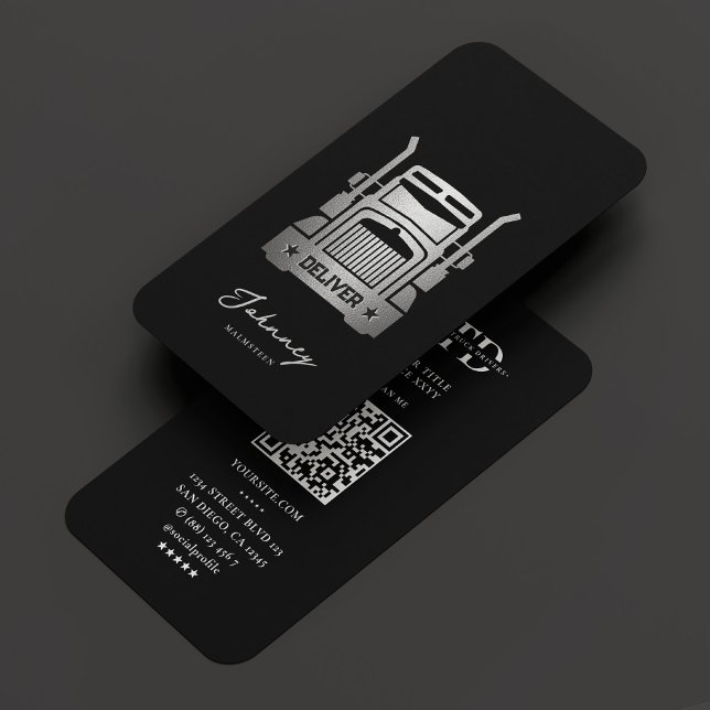 Logistics Truck Driver Elegant Black Silver Business Card (Logistics Truck Driver Elegant Black Silver Business Card
)